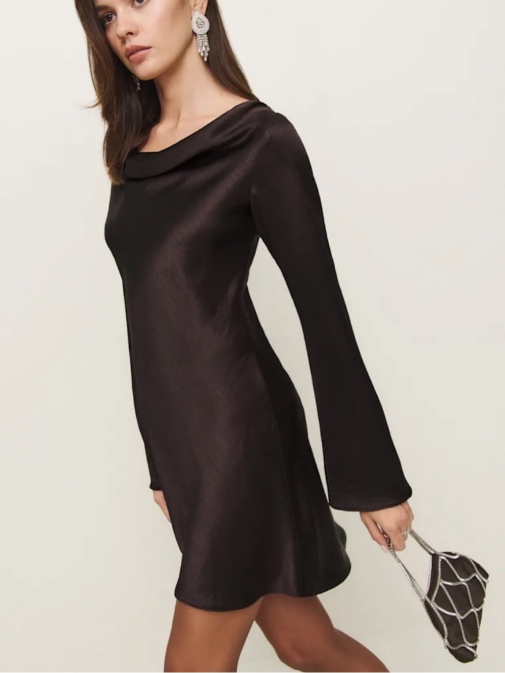 Reformation Pike Satin Dress in Black Currant Crinkle